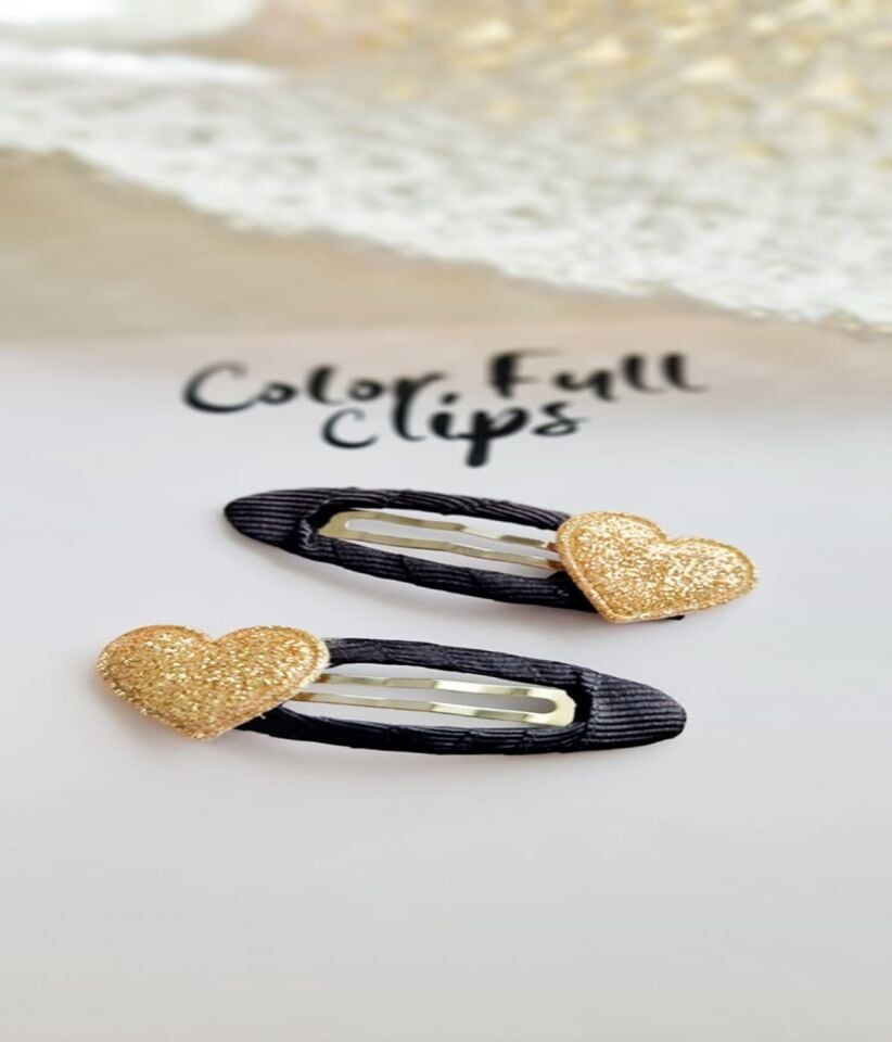 Siyah Kurdeleli Gold Kalp Citcit Cift