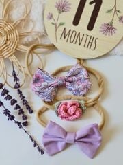 Lila Çiçek Desenli Bandana Set