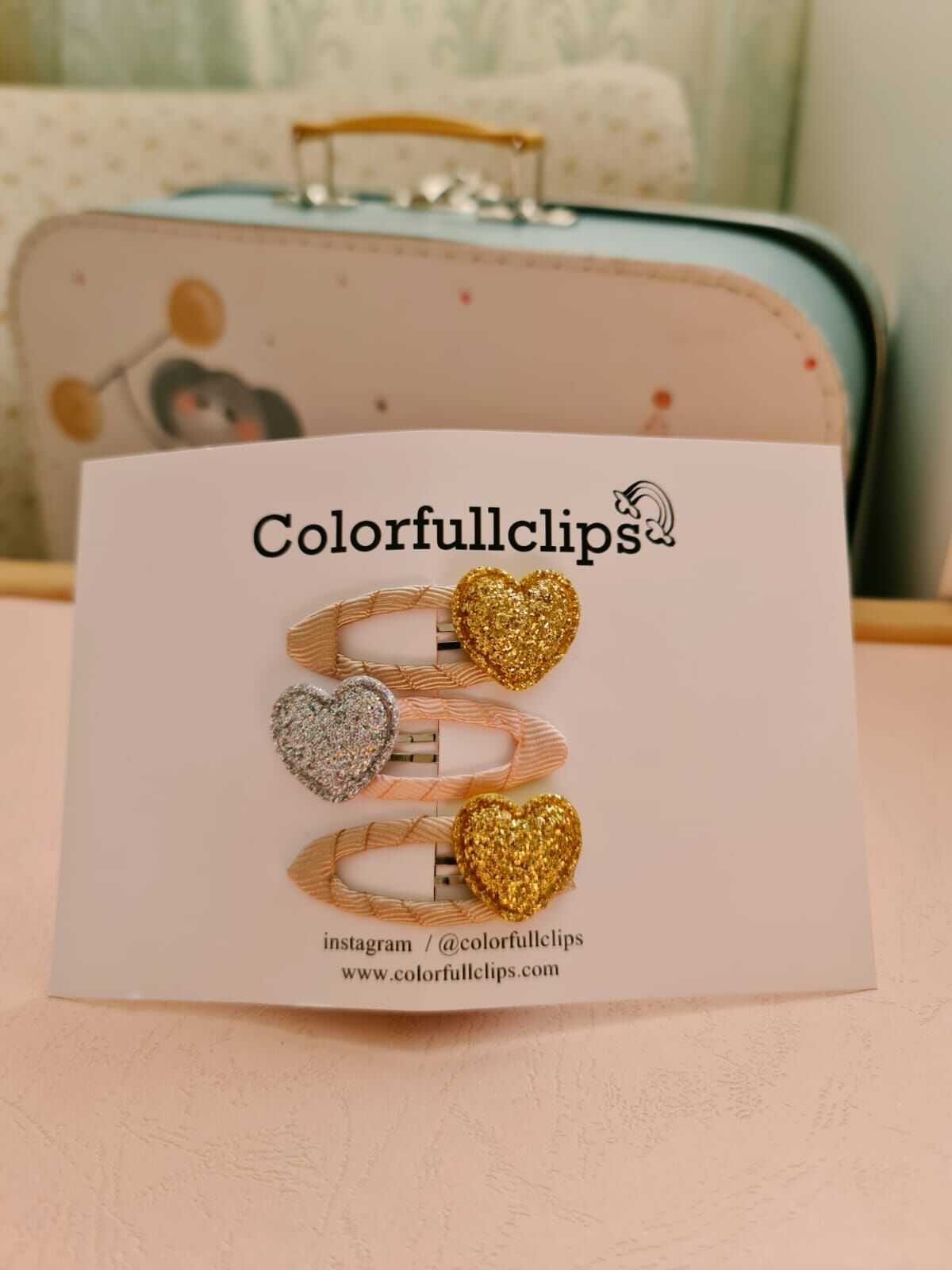 Gold ve gümüş kalp çıtçıt toka set