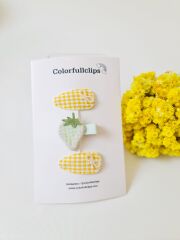 Çilek Klips Pötikare Çıtçıt Toka 3 'lü Set