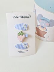 Çilek Klips Pötikare Çıtçıt Toka 3 'lü Set Mavi