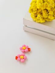 Yün Figürlü Cicek Klips Toka Koyu Pembe Çift