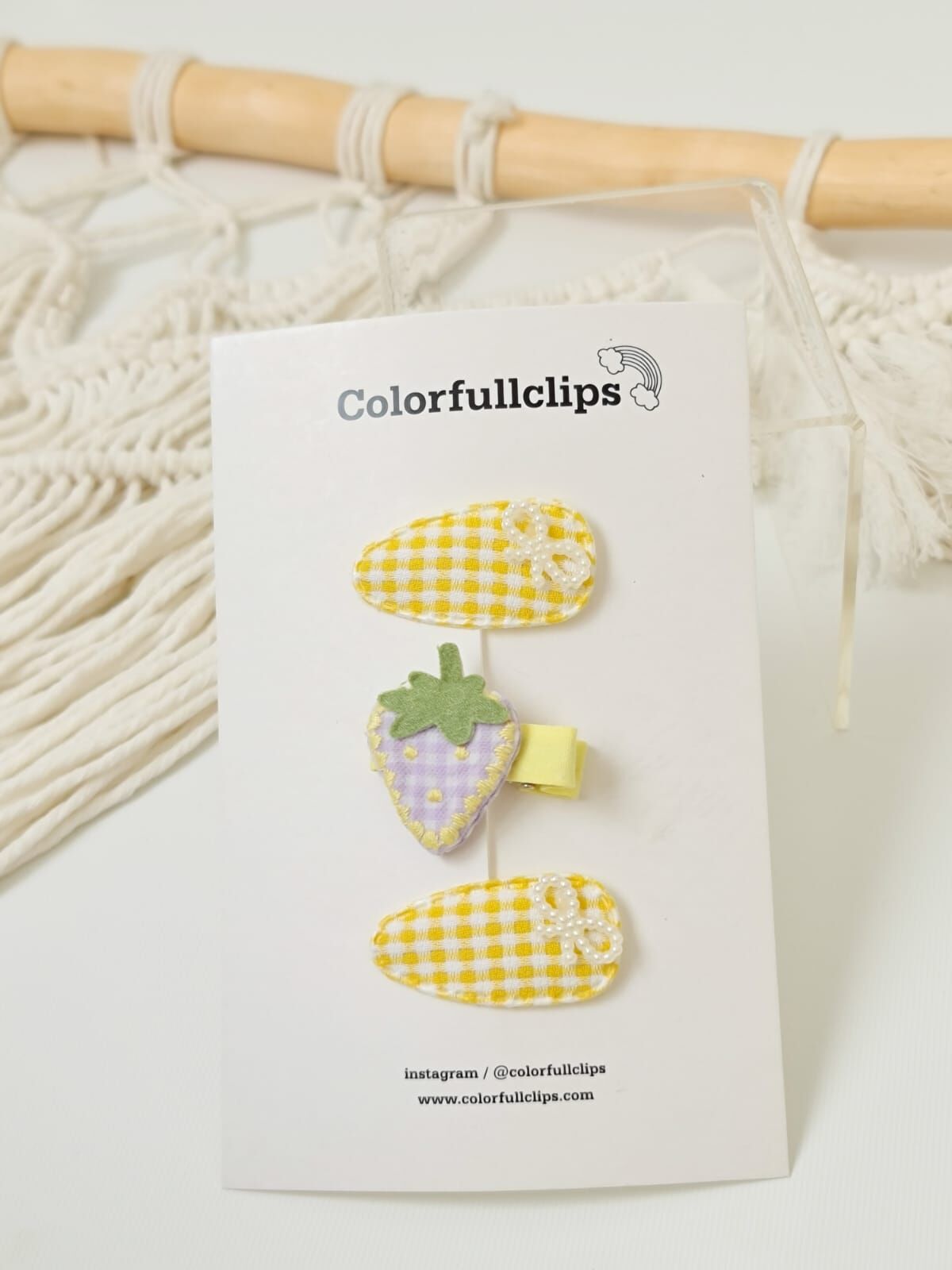 Çilek Klips Pötikare Çıtçıt Toka Set Sarı