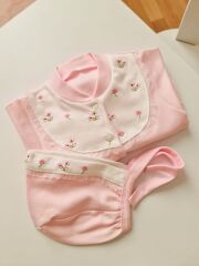 Pamuklu Pembe Kız Bebek Tulum Şapka Takım