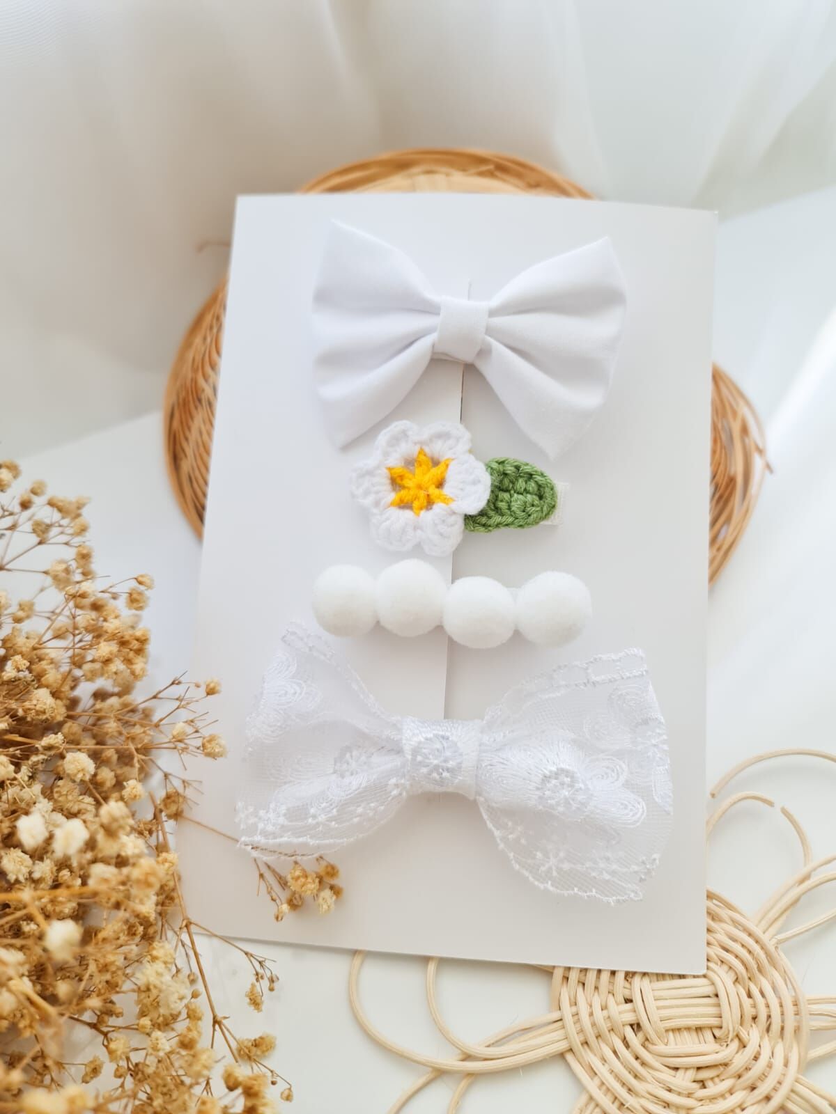 Beyaz Fiyonk Klips Set