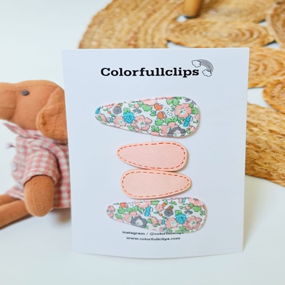Somon Deri- Çiçek Desenli Çıtçıt Toka Set.
