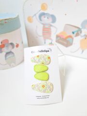 Yeşil Deri- Çiçek Desenli Çıtçıt Toka Set