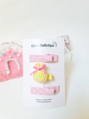 Sarı Tavşan Klips Pembe Puantiye Çıtçıt Toka Set