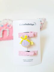 Lila Tavşan Klips Pembe Puantiye Çıtçıt Toka Set