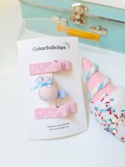 Pembe Tavşan Klips Pembe Puantiye Çıtçıt Toka Set