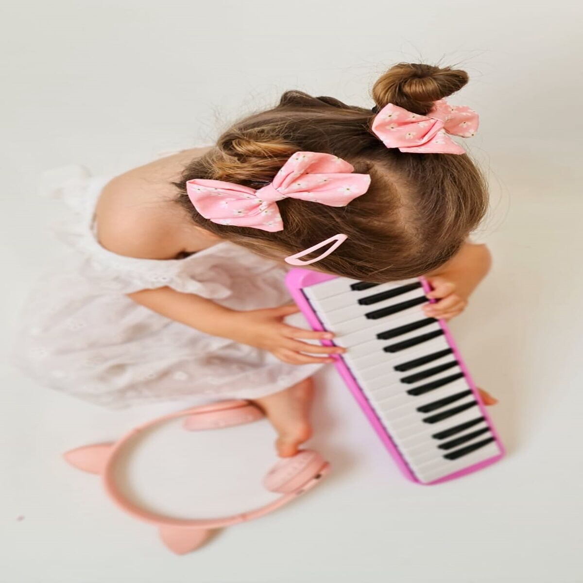 Pink Flower Fiyonk Klips Toka Cift