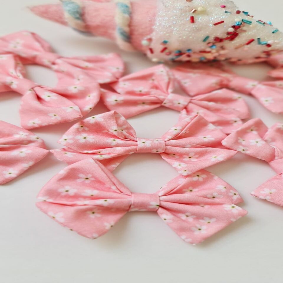 Pink Flower Fiyonk Klips Toka Cift
