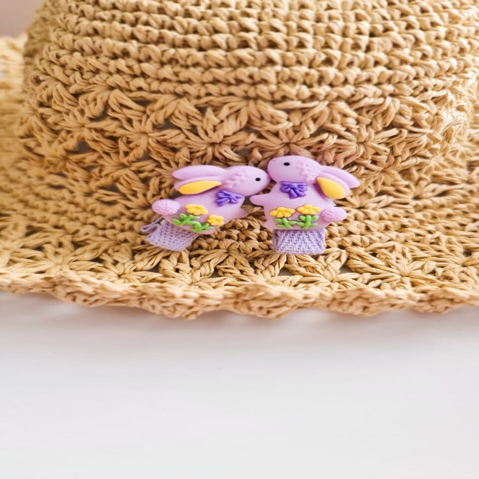 Tavsan Objeli Bebek ve Cocuk Toka – 3.5 cm Klipsli Cift Lila