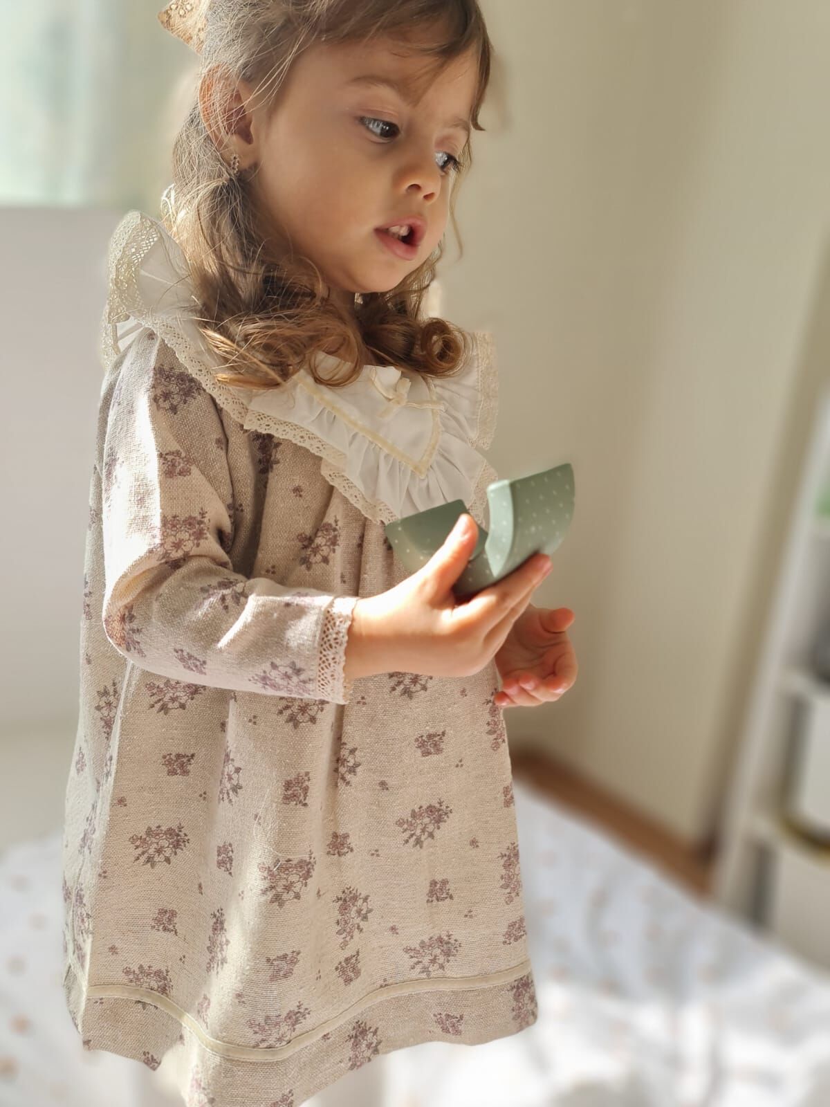 Vintage Keten Yakalı Elbise