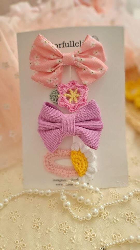 Çiçek Desenli Klips Toka Set