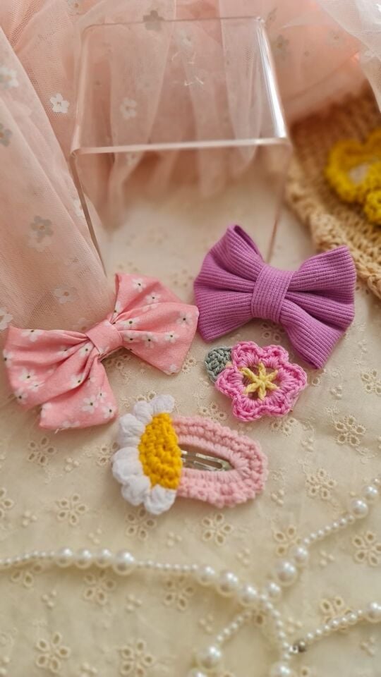 Çiçek Desenli Klips Toka Set