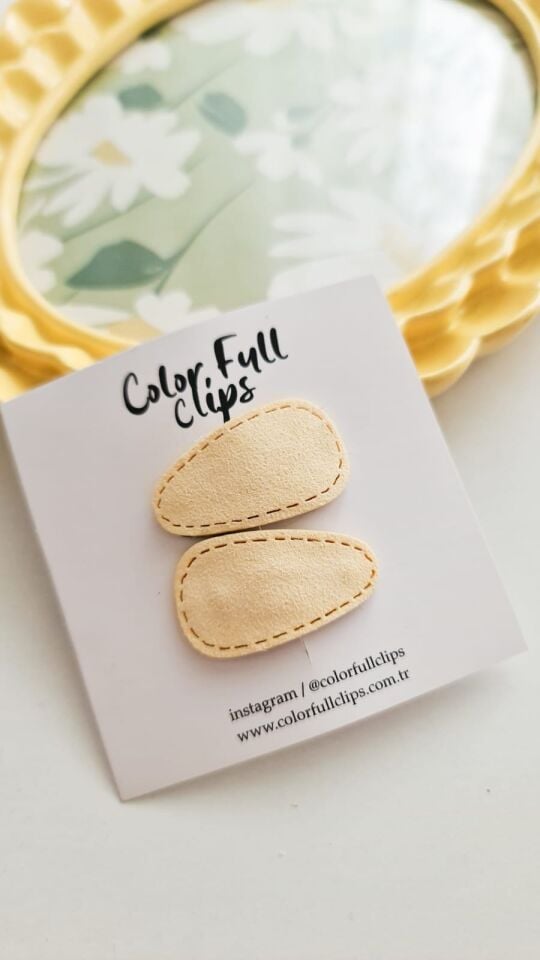 Mini Deri Çıtçıt Toka 3.5 cm Krem Çift