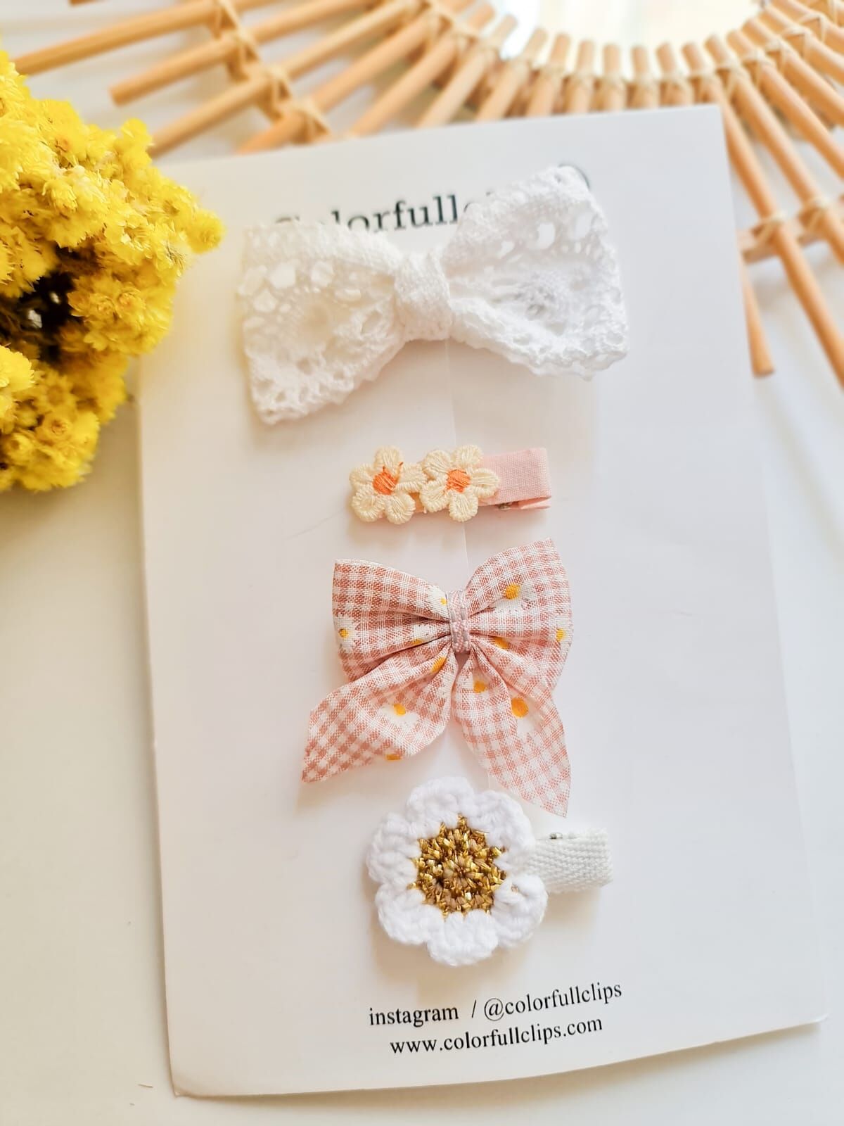 Papatya Desenli Fiyonk Klips Toka Set
