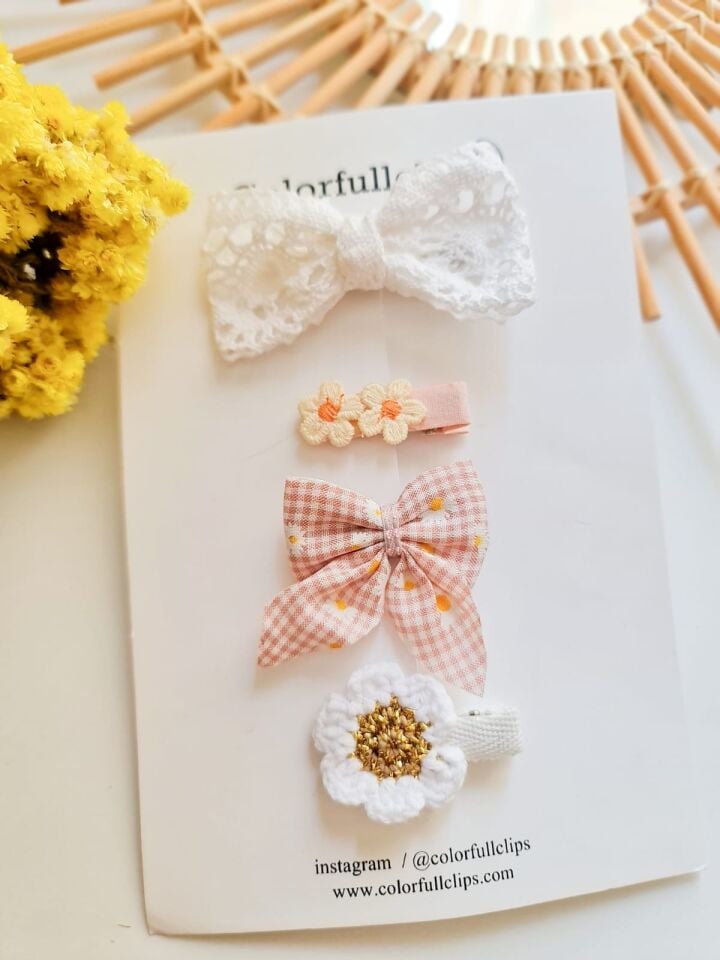 Papatya Desenli Fiyonk Klips Toka Set
