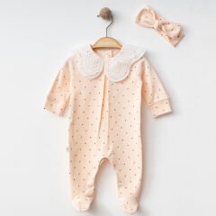 Puantiye Desenli Somon Tulum-Bandana Set