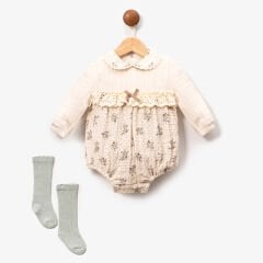 Çiçek Desenli Müslin  Romper Çorap Set