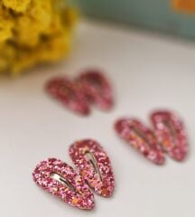 Glitter Deri Kaplama 3,5 cm Çıtçıt Toka Çift | Bebek & Çocuk İçin Işıltılı Saç Aksesuarı