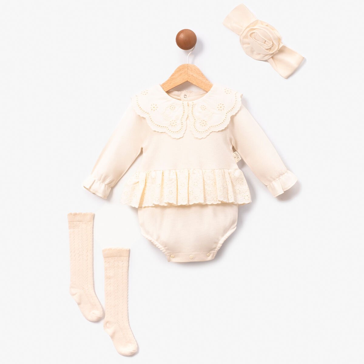 Krem Corapli Romper Bandana Set